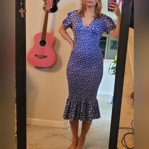 SHEIN Blue and White Floral Midi Dress